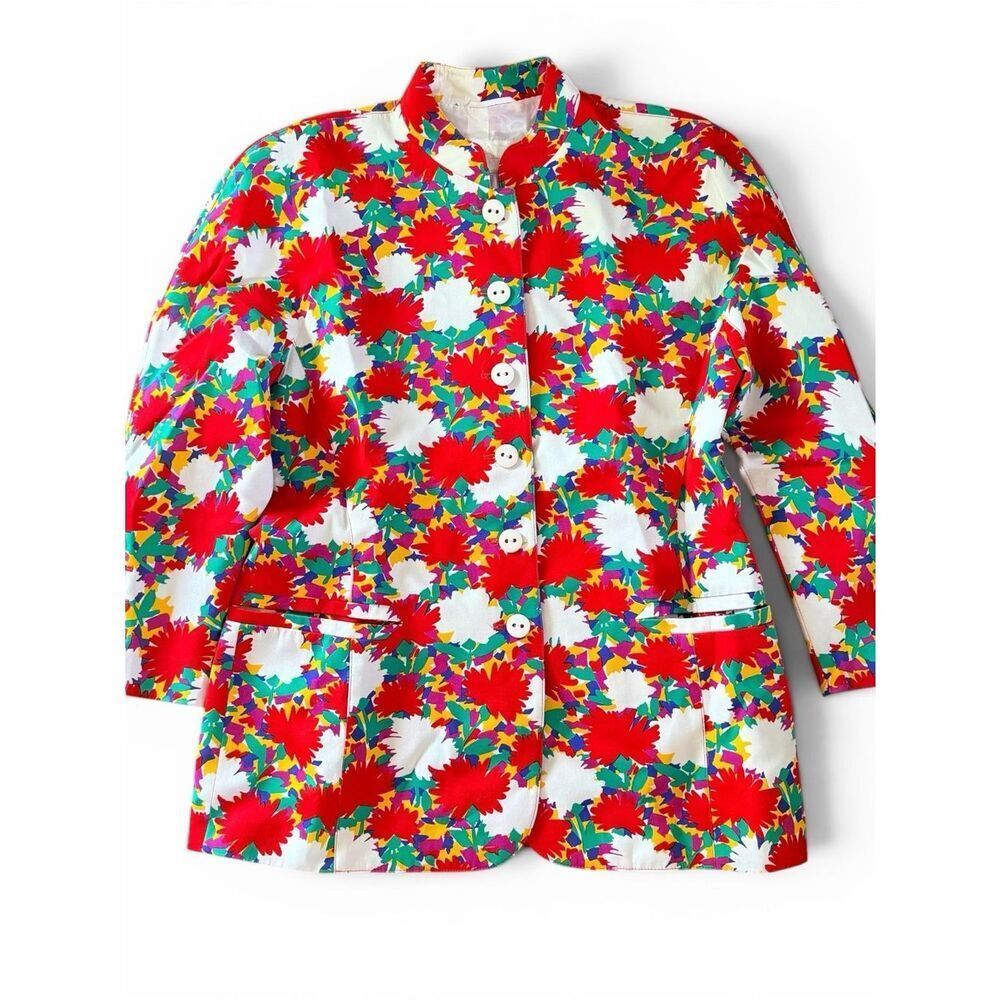 Vintage ESCADA Margaretha Ley Floral Cotton Blazer Jacket Made Germany